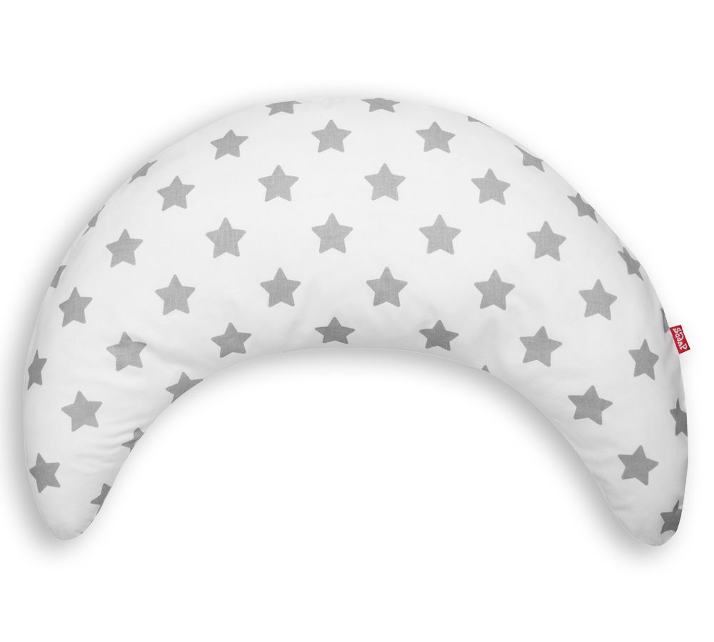 Scamp félhold szoptatós párna pamutvászon huzattal /GreyWiteRoundStars